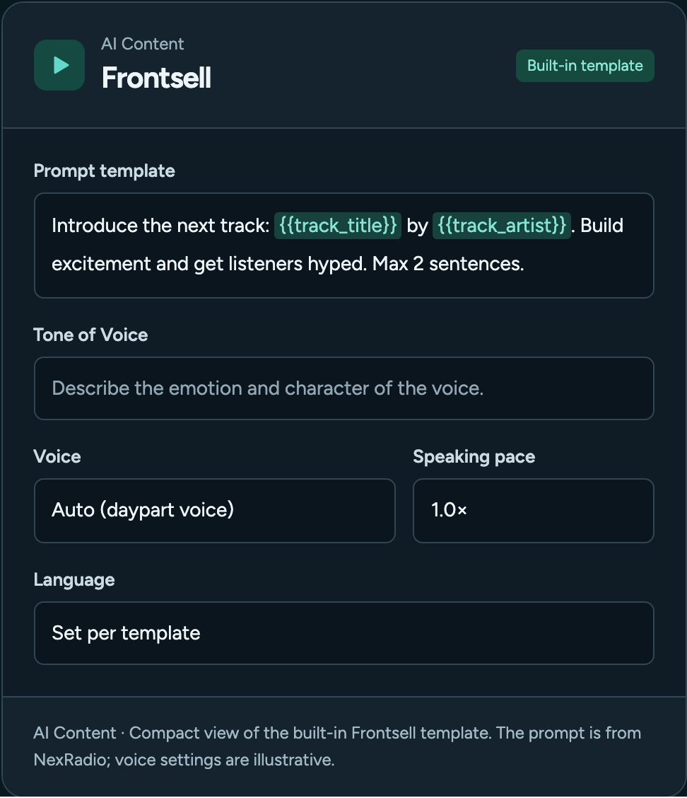 AI voice template — AI Content / Frontsell