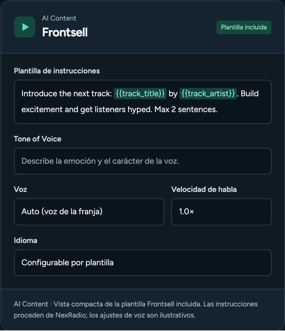 Plantilla de voz con IA — AI Content / Frontsell